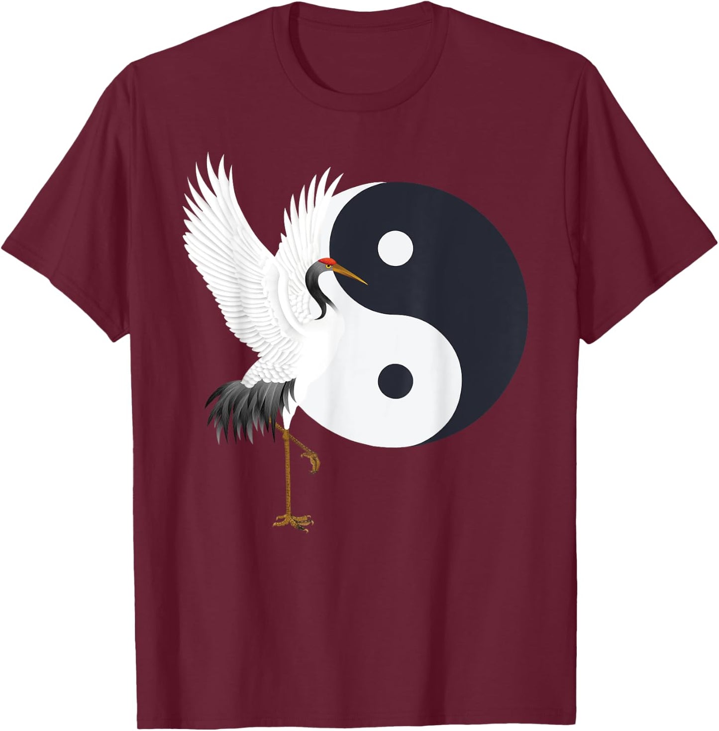 Tai Chi White Crane Yin, Yang, Qi Gong, Chinese White Bird T-Shirt - T-Shirt | Maroon