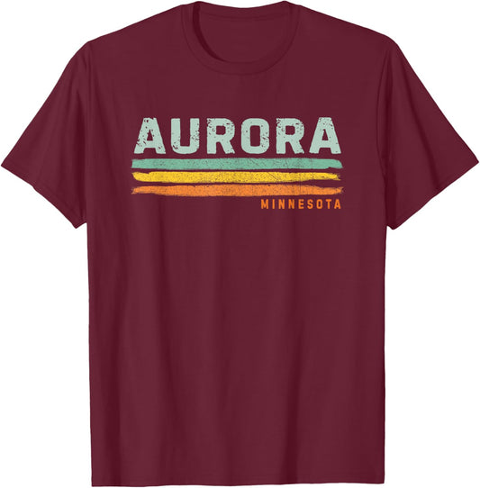 Vintage Stripes Aurora MN T-Shirt - T-Shirt | Maroon