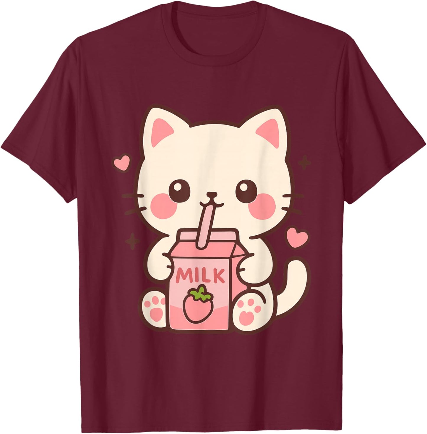 Kawaii Katze Erdbeermilch Japanisch niedlich Anime Mädchen Teens T-Shirt - T-Shirt | Maroon