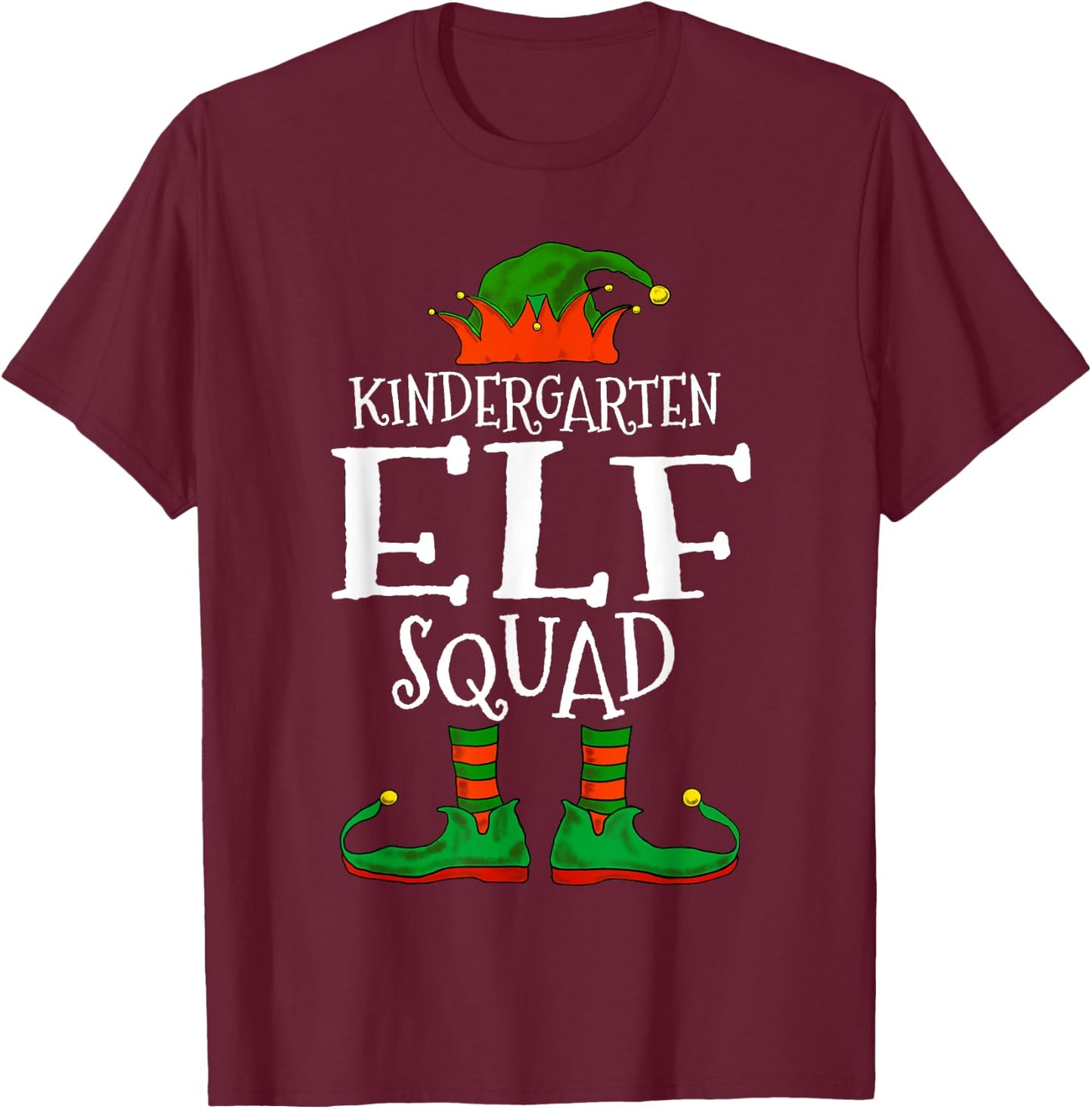 Kindergarten Elf Squad Teacher Student Christmas Gift Men Women Kids T-Shirt - T-Shirt | Maroon