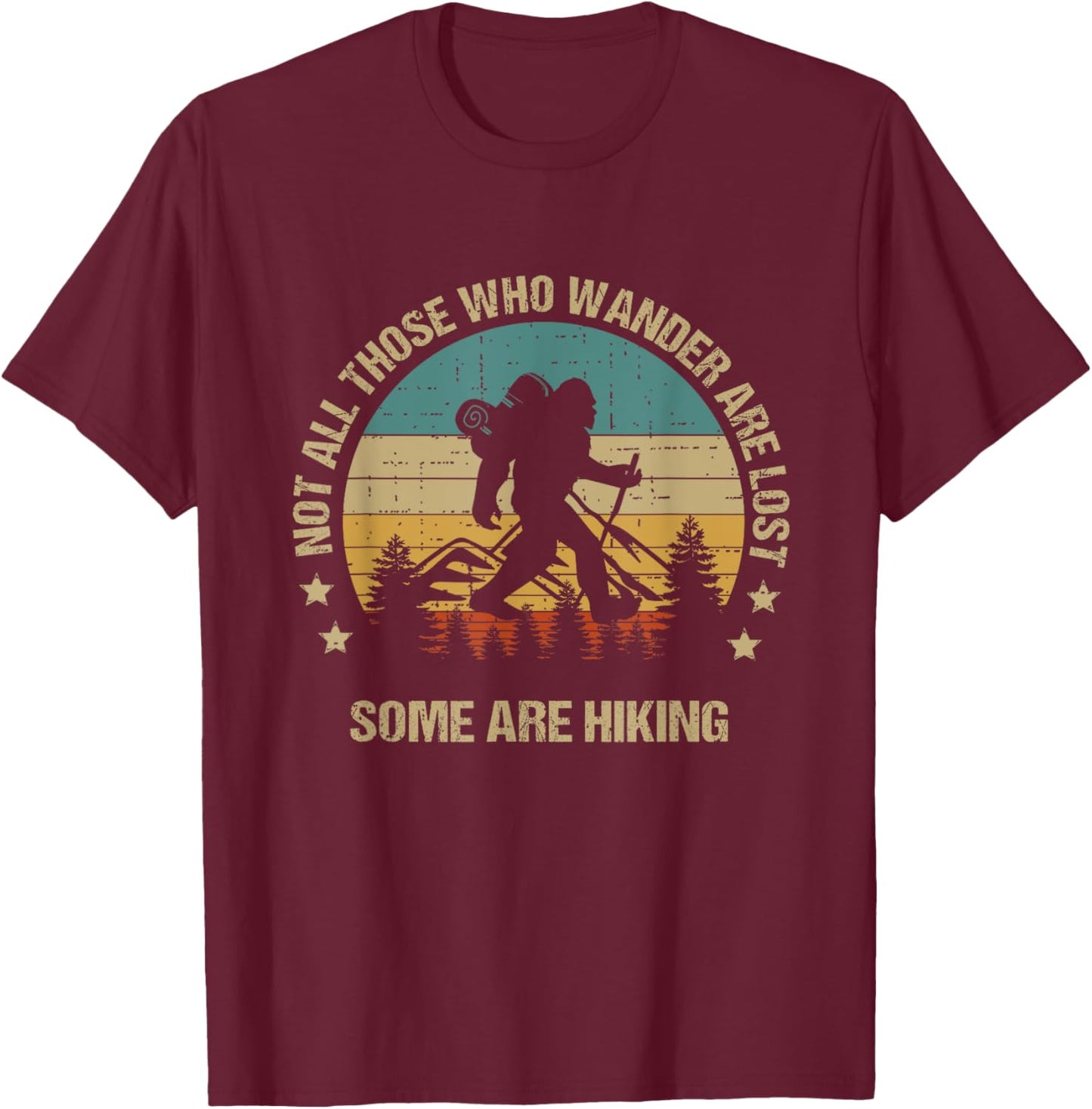Vintage Bigfoot Funny Hiker Hiking Outdoor T-Shirt - T-Shirt | Maroon