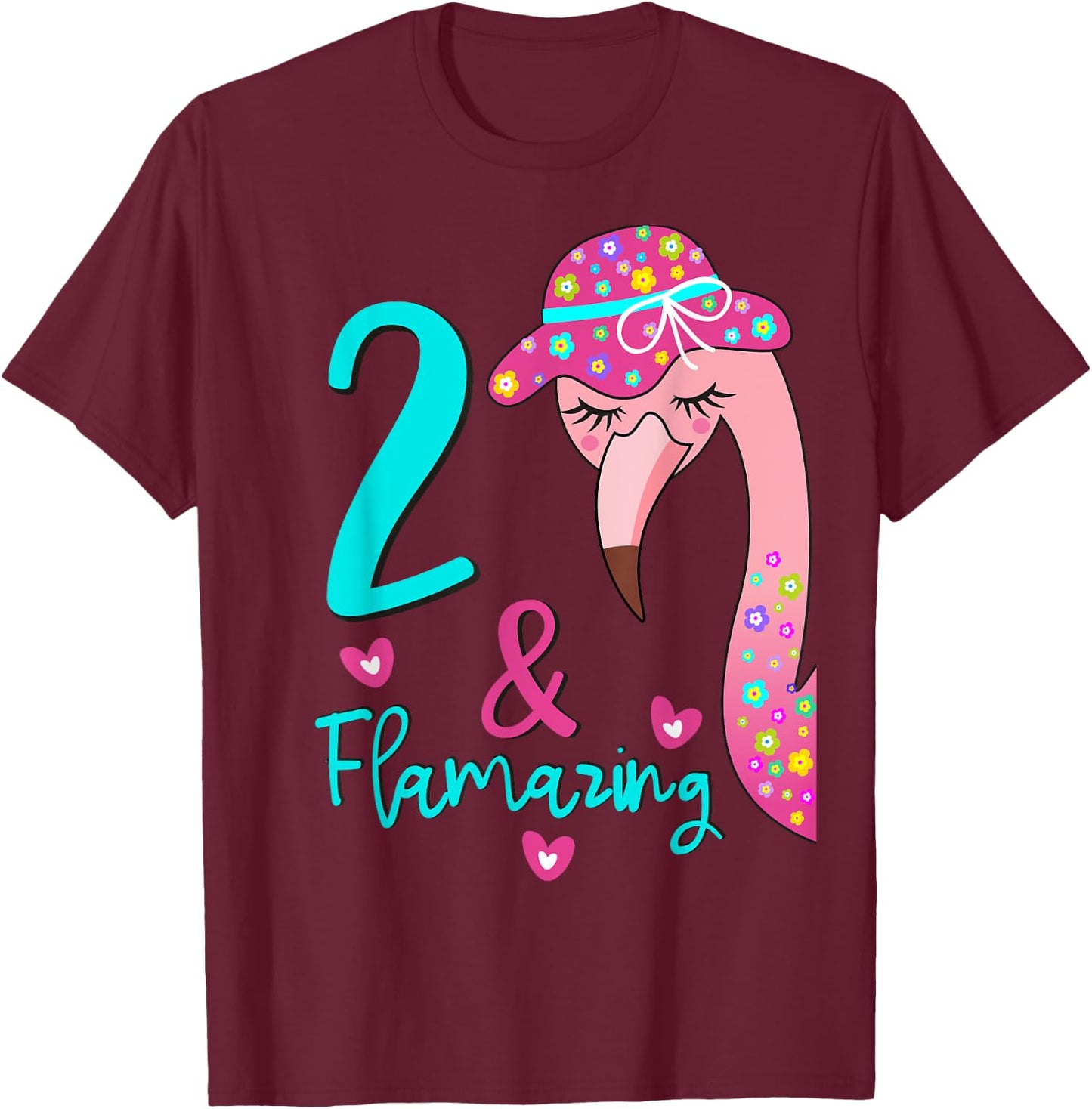 Flamingo 2nd Birthday Gift Two Year Old Toddler/Kids T-Shirt - T-Shirt | Maroon
