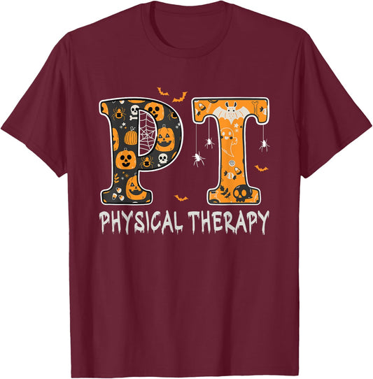 Physical Therapist pt halloween physical therapy spooky T-Shirt - T-Shirt | Maroon