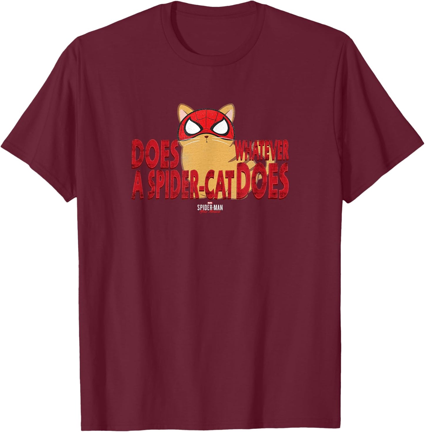 Marvel Spider-Man: Miles Morales Spider-Cat Does Whatever T-Shirt - T-Shirt | Maroon