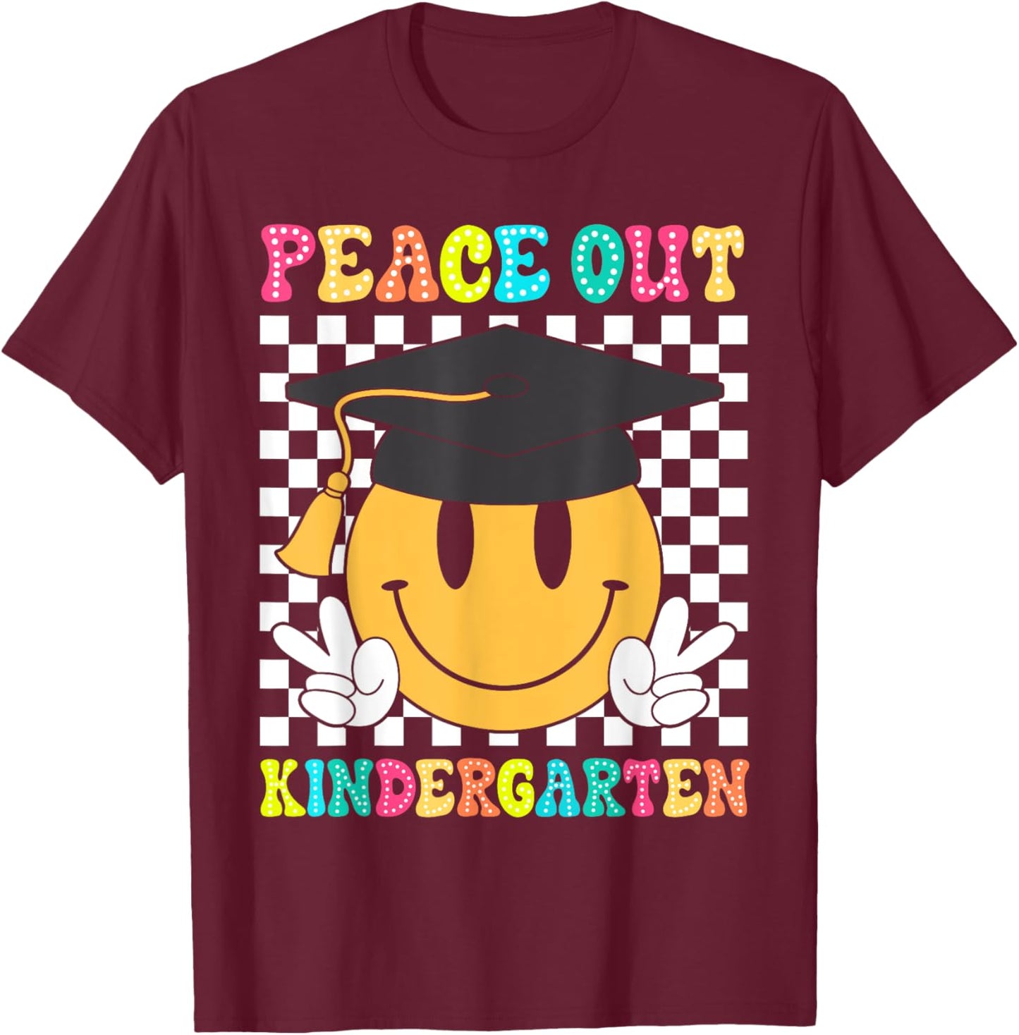 Peace Out Kindergarten Graduation Class Of 2024 Kid Boy Girl T-Shirt - T-Shirt | Maroon