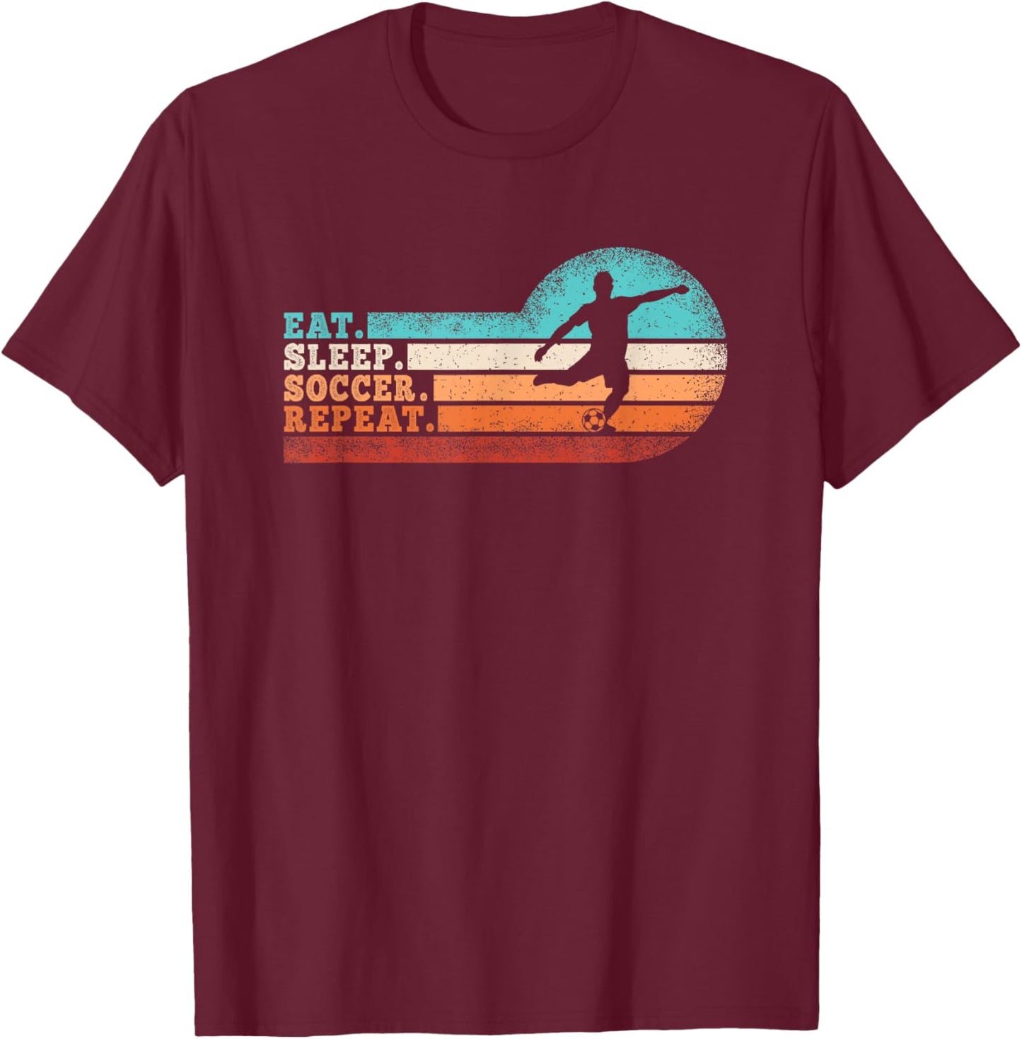 Eat Sleep Soccer Repeat Retro Soccer Player Men Boys Kids T-Shirt - T-Shirt | Maroon