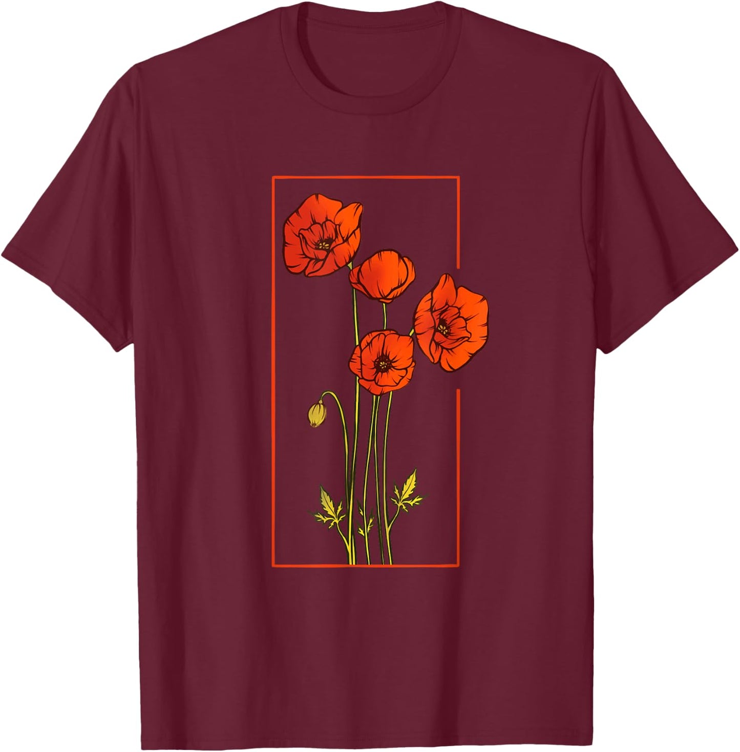 Floral Flower Poppy Poppies Wildflower T-Shirt - T-Shirt | Maroon