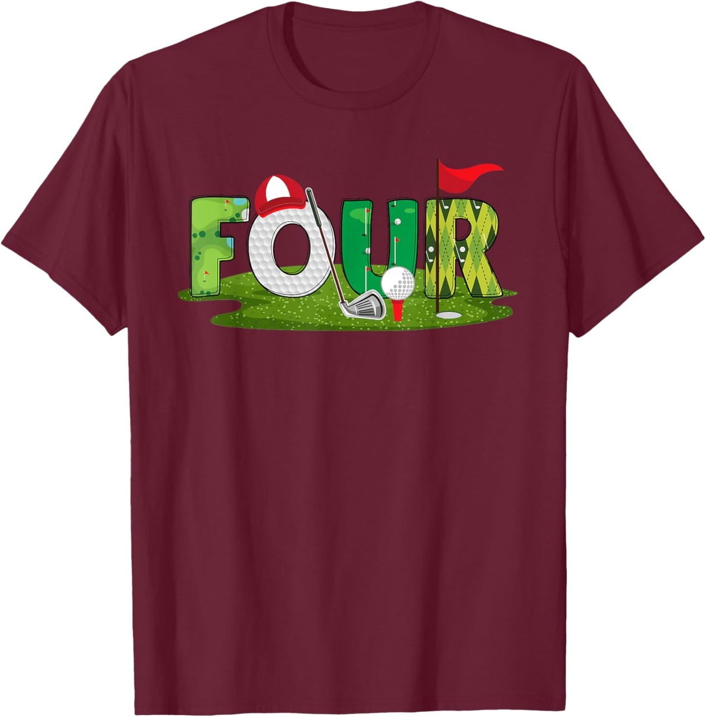 4th Birthday Golf Theme 4 Year Old Kids Sport Party T-Shirt - T-Shirt | Maroon