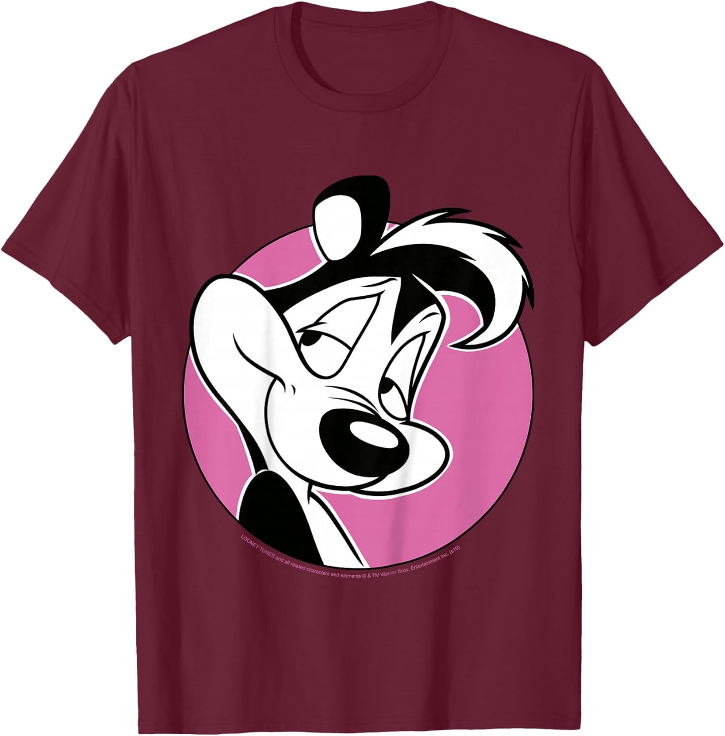 Kids Looney Tunes Pepe Le Pew Pink Circle Portrait T-Shirt - T-Shirt | Maroon