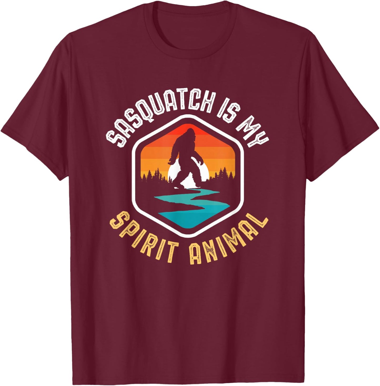 Sasquatch is my Spirit Animal Vintage Bigfoot Outdoor T-Shirt - T-Shirt | Maroon