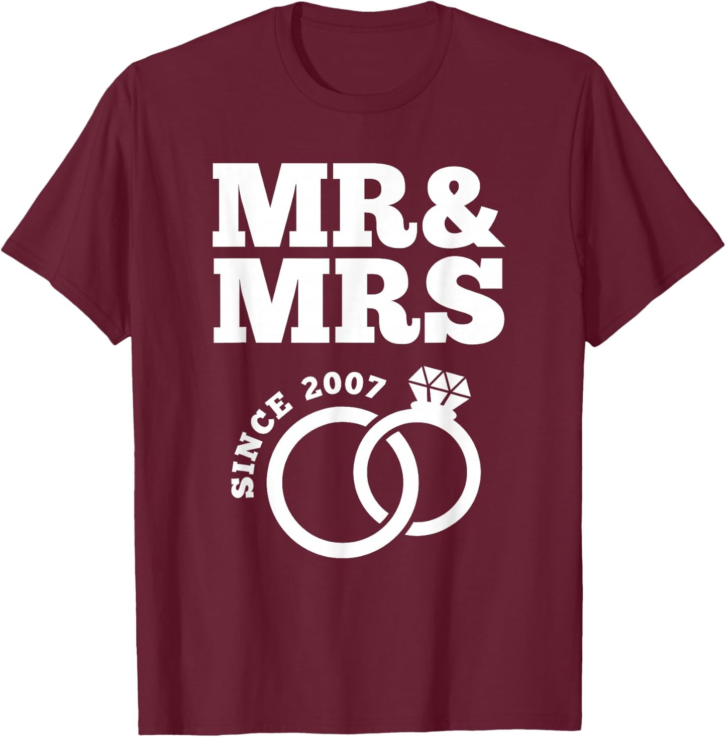 16th Wedding Anniversary Husband Wife Mr. & Mrs. Since 2007 T-Shirt - T-Shirt | Maroon