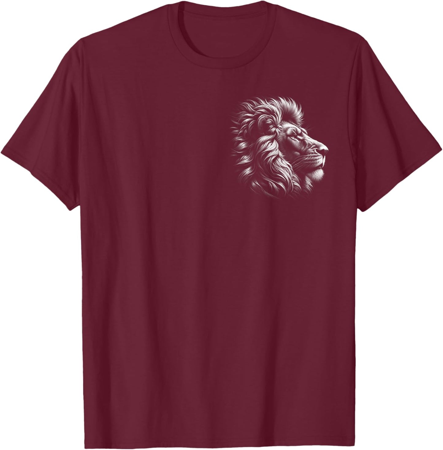 Lion Head - Cool Portrait of a Proud Lion on Chest T-Shirt - T-Shirt | Maroon