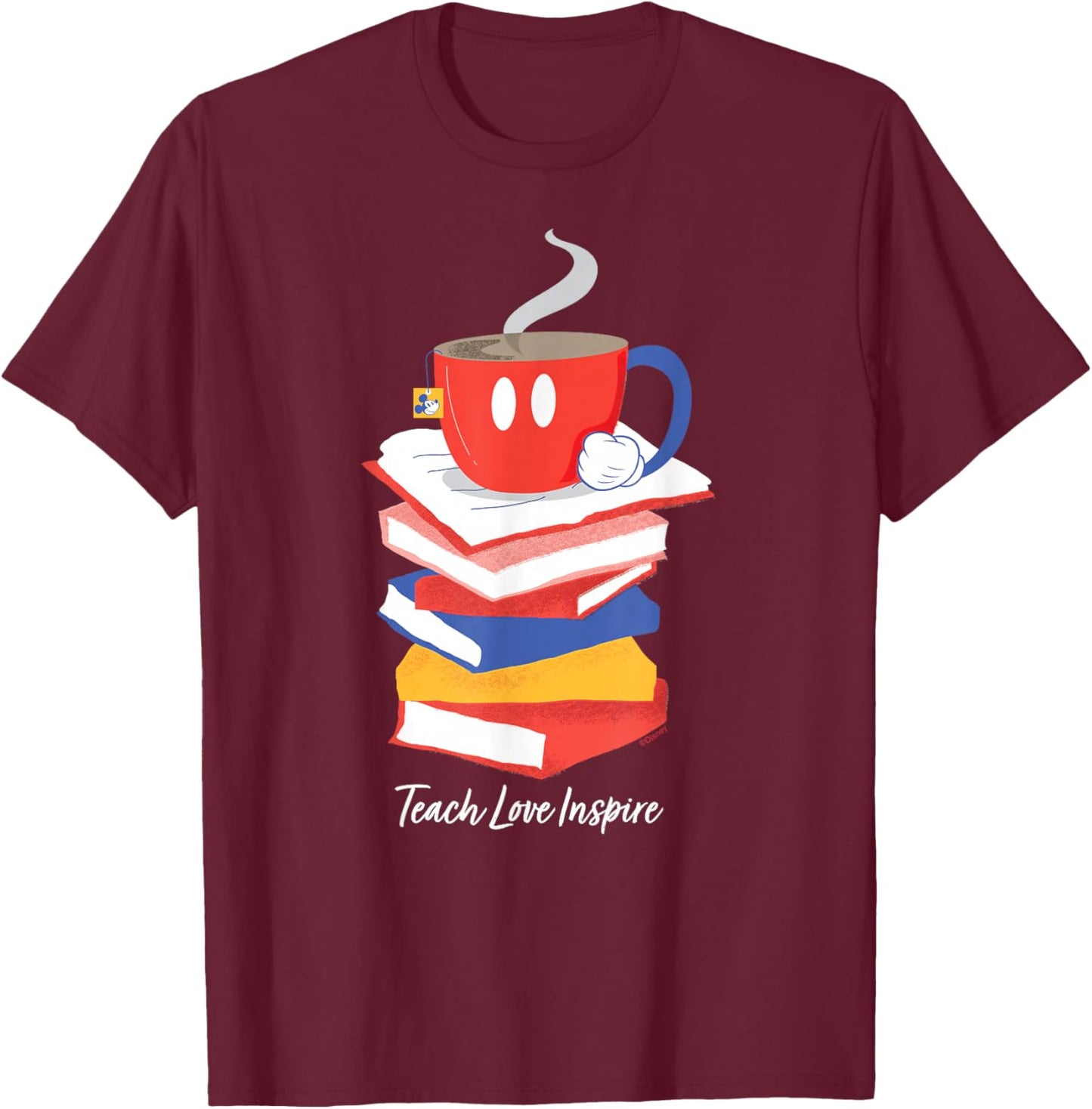 Disney Mickey Mouse Teacup Teach Love Inspire Teacher's Day T-Shirt - T-Shirt | Maroon