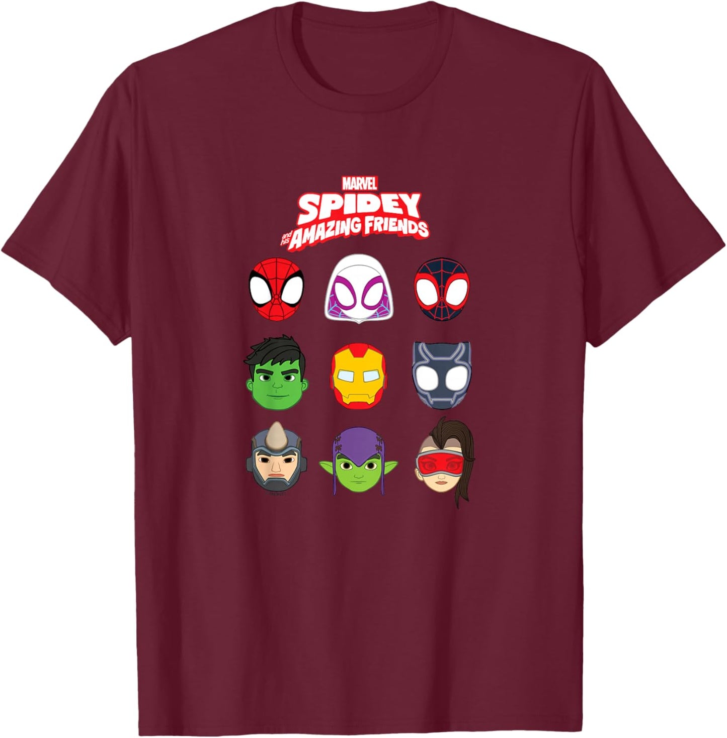 Kids Spidey And His Amazing Friends - Faces Grid T-Shirt - T-Shirt | Maroon