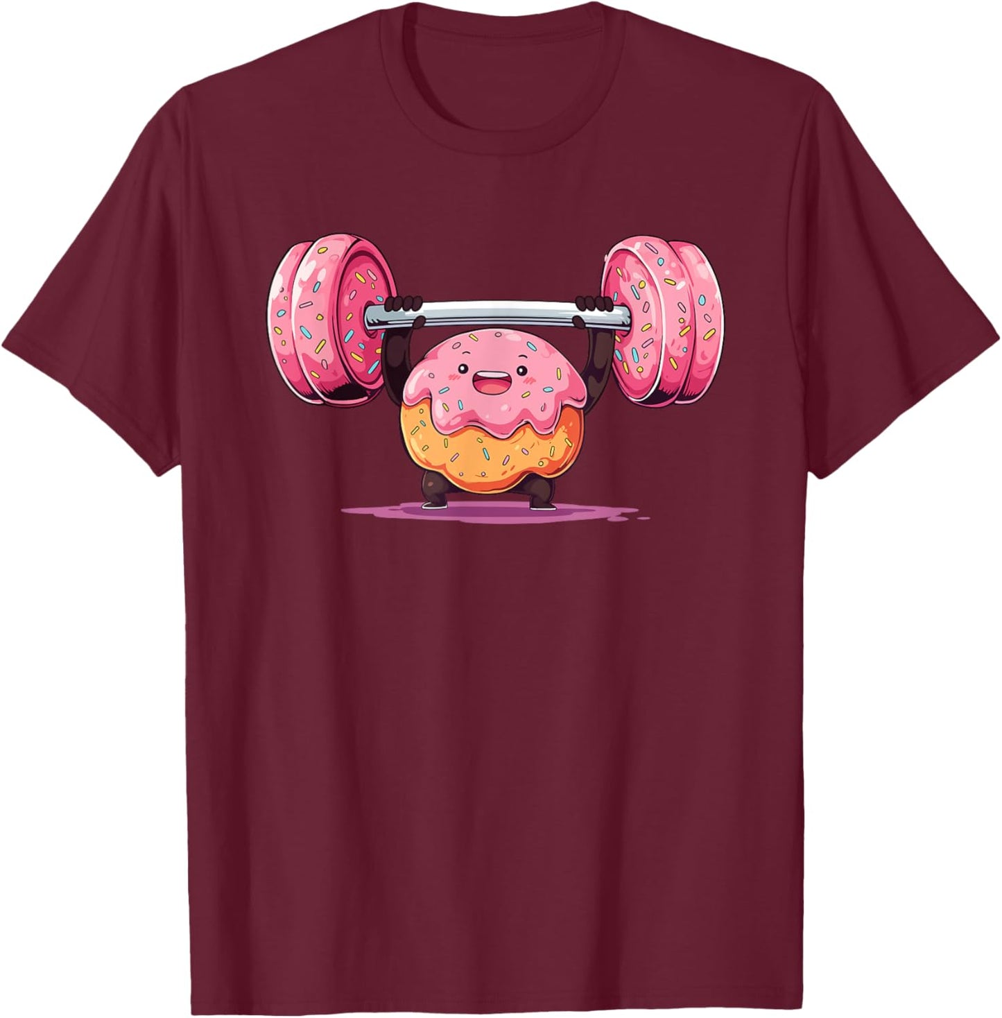 Donut Weightlifting Barbell Workout Gym Weightlifter T-Shirt - T-Shirt | Maroon