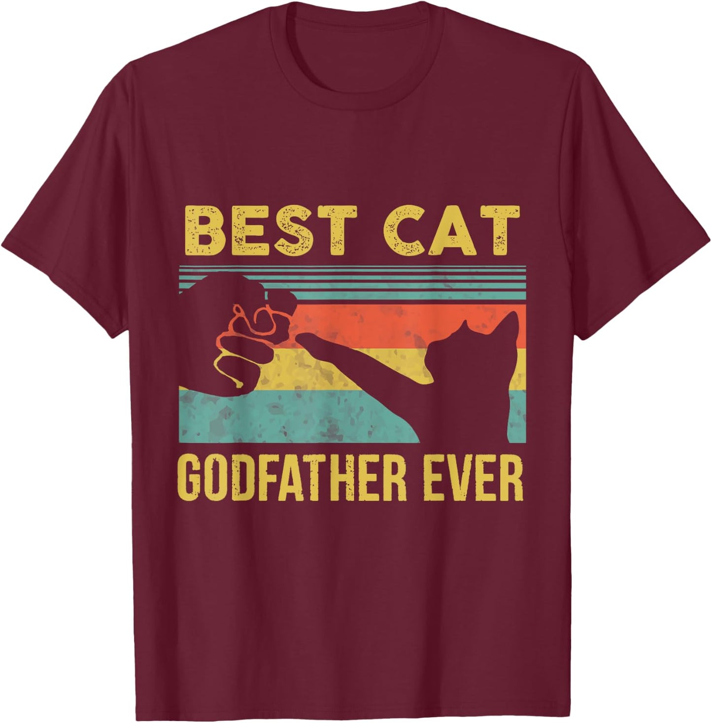 Best Cat Godfather Ever Vintage Cats Happy Father's Day T-Shirt - T-Shirt | Maroon
