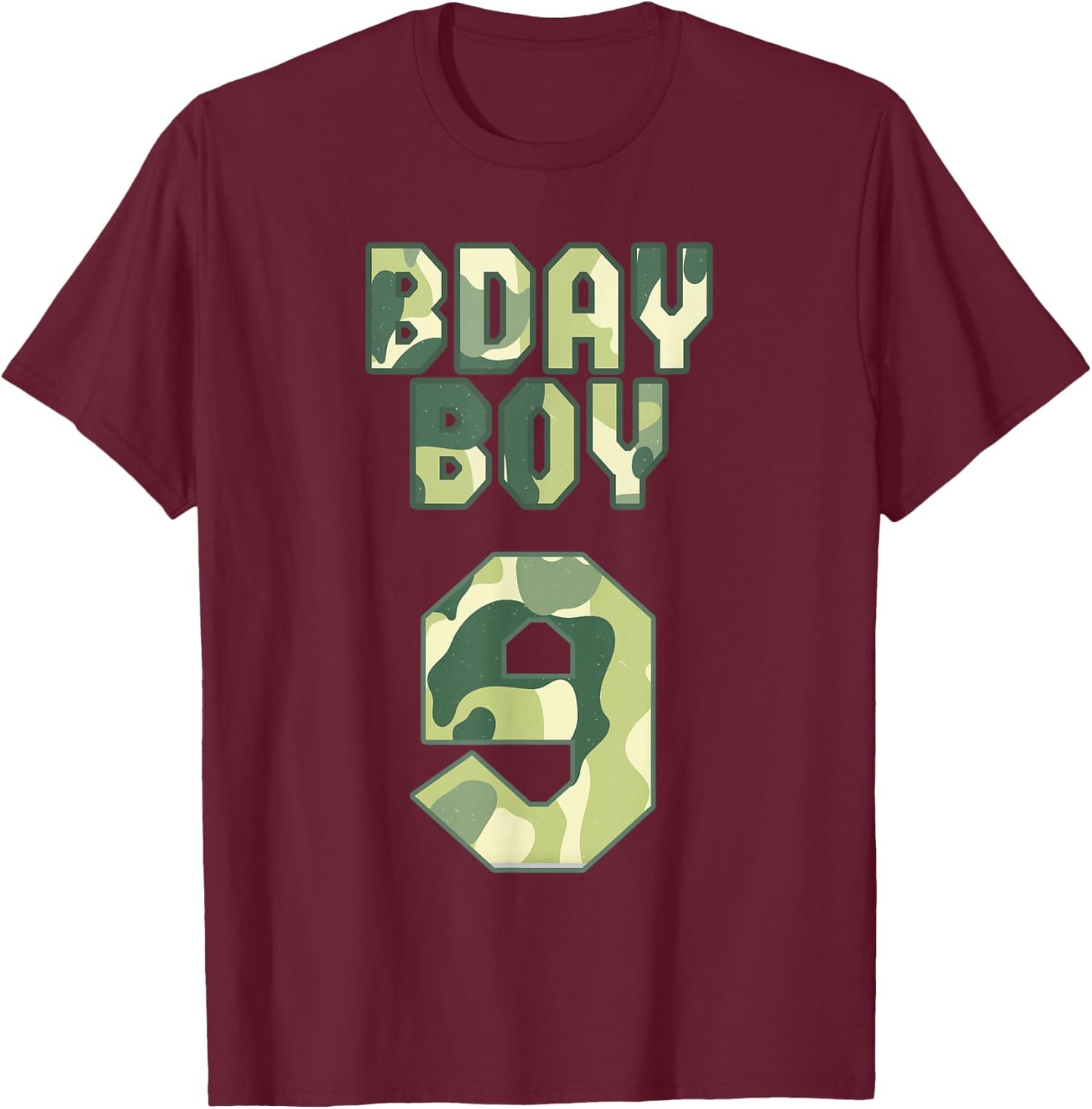 BDAY BOY Military Little Officer 9th Birthday My Camouflage T-Shirt - T-Shirt | Maroon
