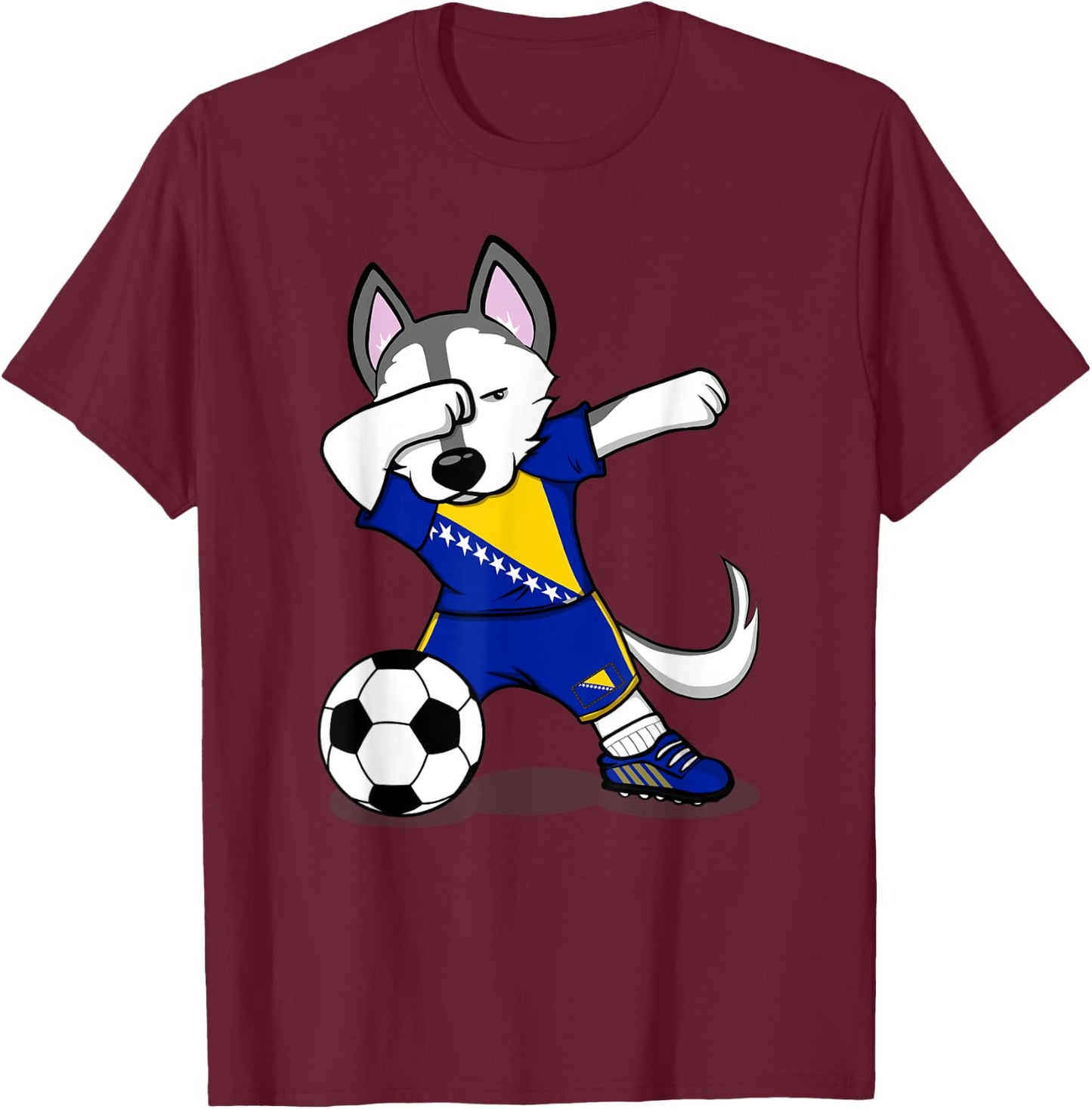 Dabbing Husky Dog Bosnia And Herzegovina Soccer Fans Jersey T-Shirt - T-Shirt | Maroon