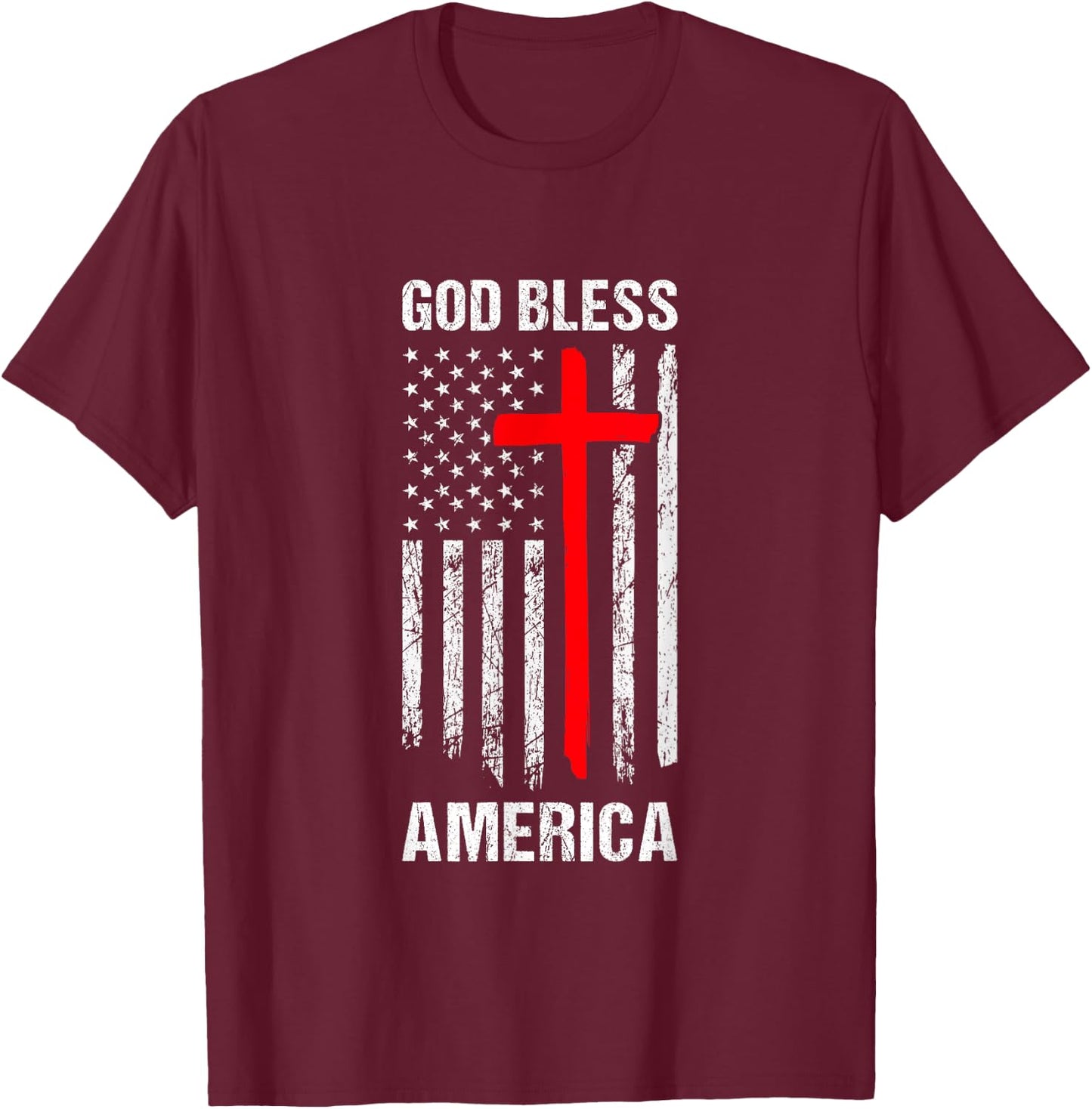 God Bless America Fourth of July Christian Patriot USA Flag Women Kids Men T-Shirt - T-Shirt | Maroon