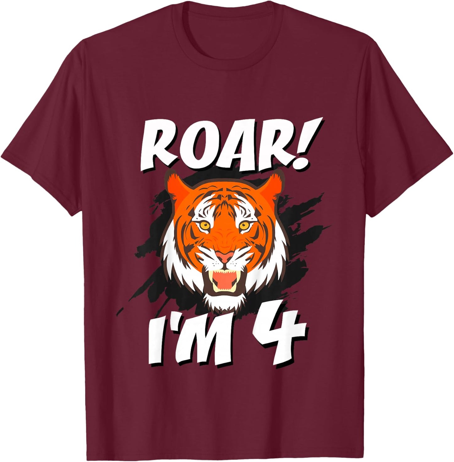 4 Year Old Tiger Birthday Party Tigers Roar Safari 4th Gift T-Shirt - T-Shirt | Maroon