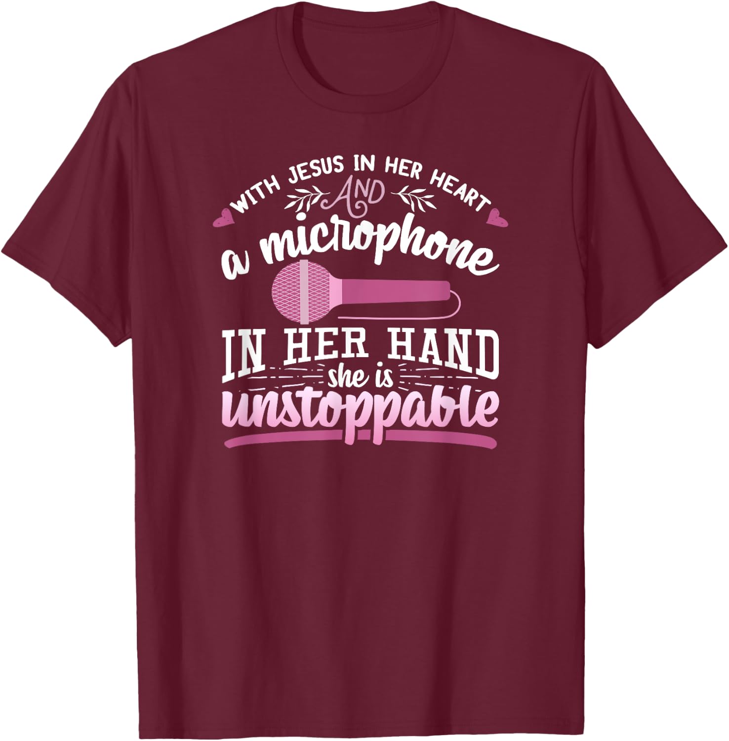 Christian Gospel Singer With Jesus In Her Heart Microphone T-Shirt - T-Shirt | Maroon