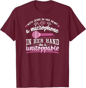 Christian Gospel Singer With Jesus In Her Heart Microphone T-Shirt - T-Shirt | Maroon