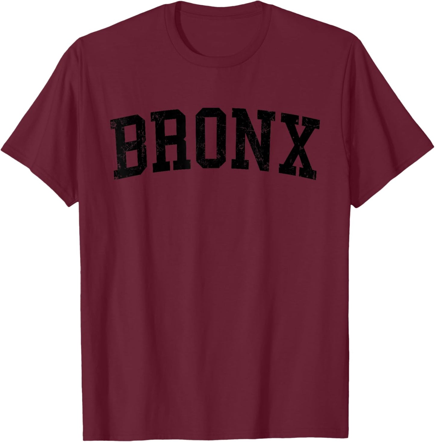 Vintage Bronx NY Distressed Black Varsity Style T-Shirt - T-Shirt | Maroon