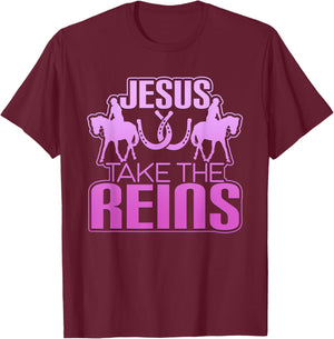 Jesus Take The Reins Cool Race Horse T-Shirt - T-Shirt | Maroon