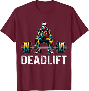 Deadlift Skeleton Gym Fitness T-Shirt - T-Shirt | Maroon