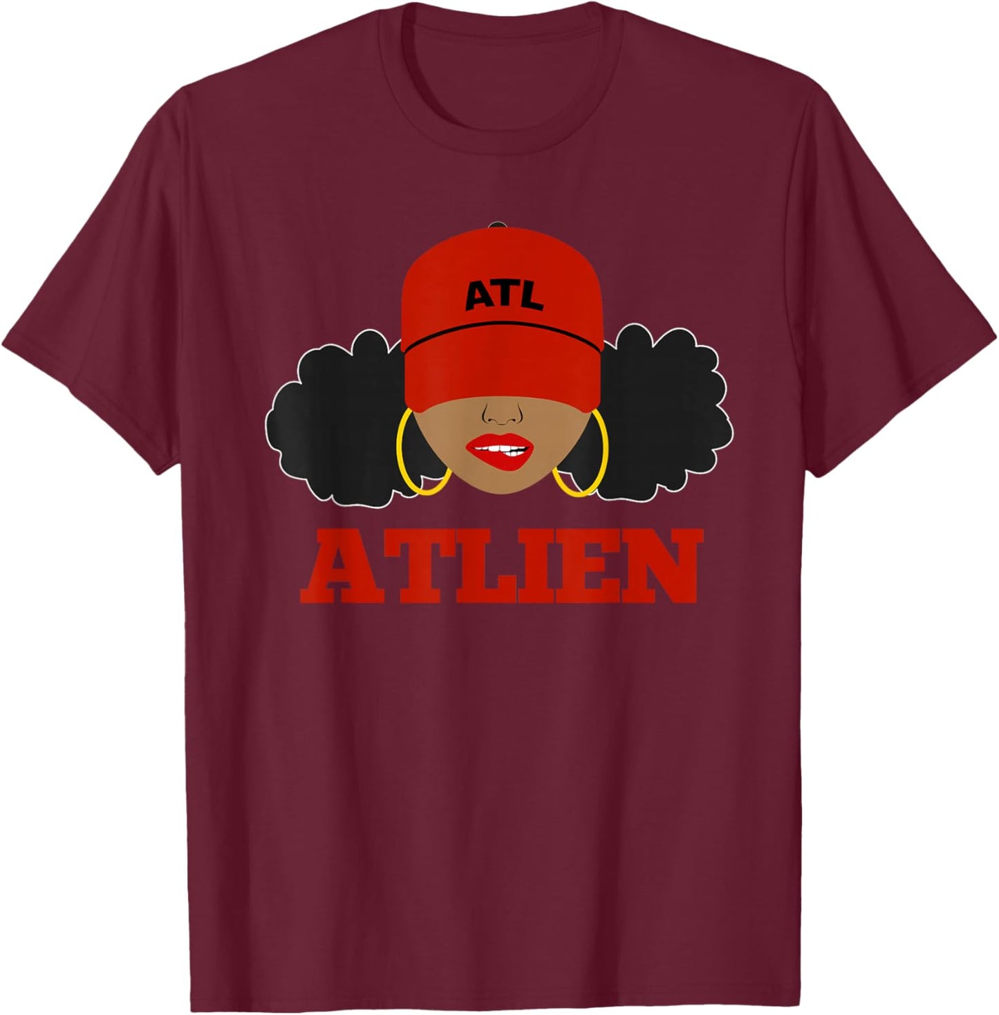 ATLien Black Woman Afro Puffs ATL Atlanta T-Shirt - T-Shirt | Maroon