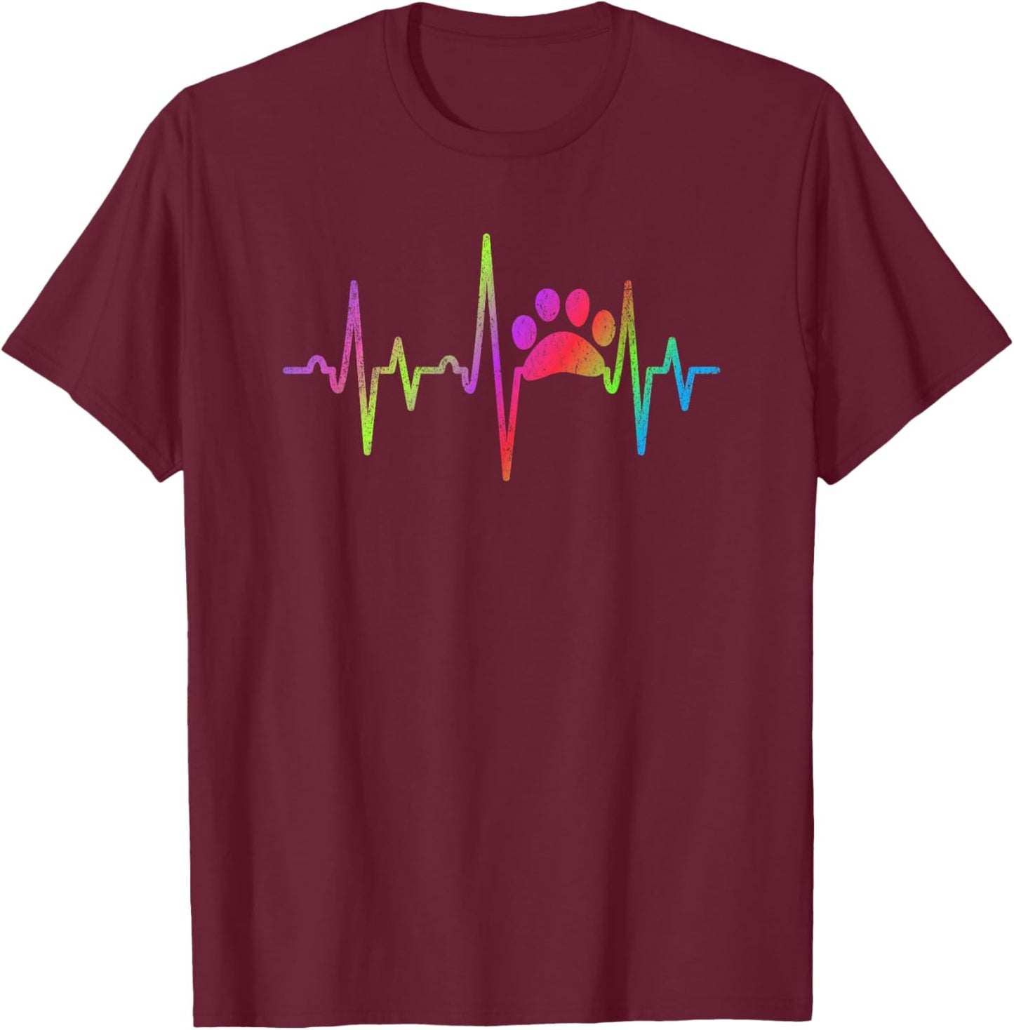 Women Men Kids Dog Cat Paw Print Heart Beat T-Shirt - T-Shirt | Maroon