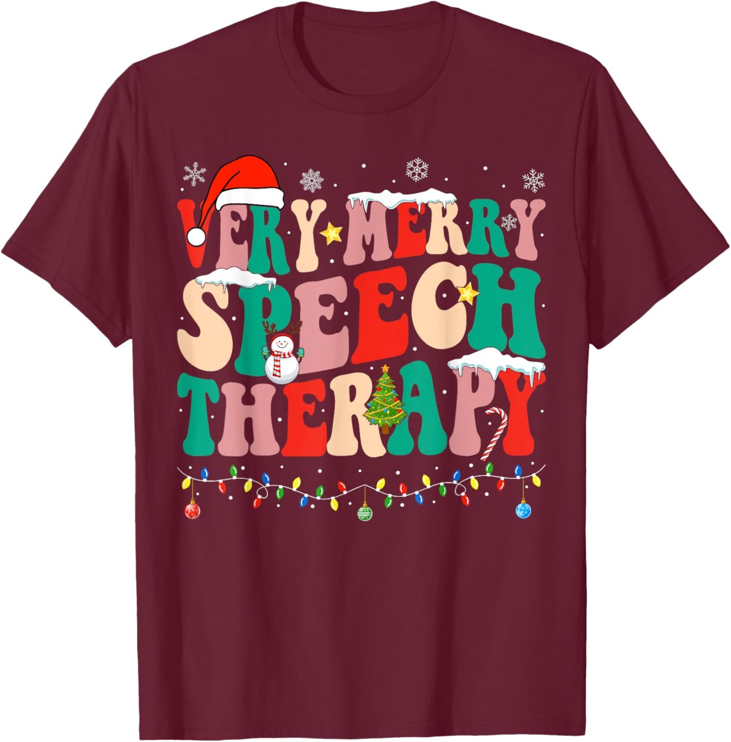 Very Merry Speech Therapy Christmas Speech Therapist SLP T-Shirt - T-Shirt | Maroon
