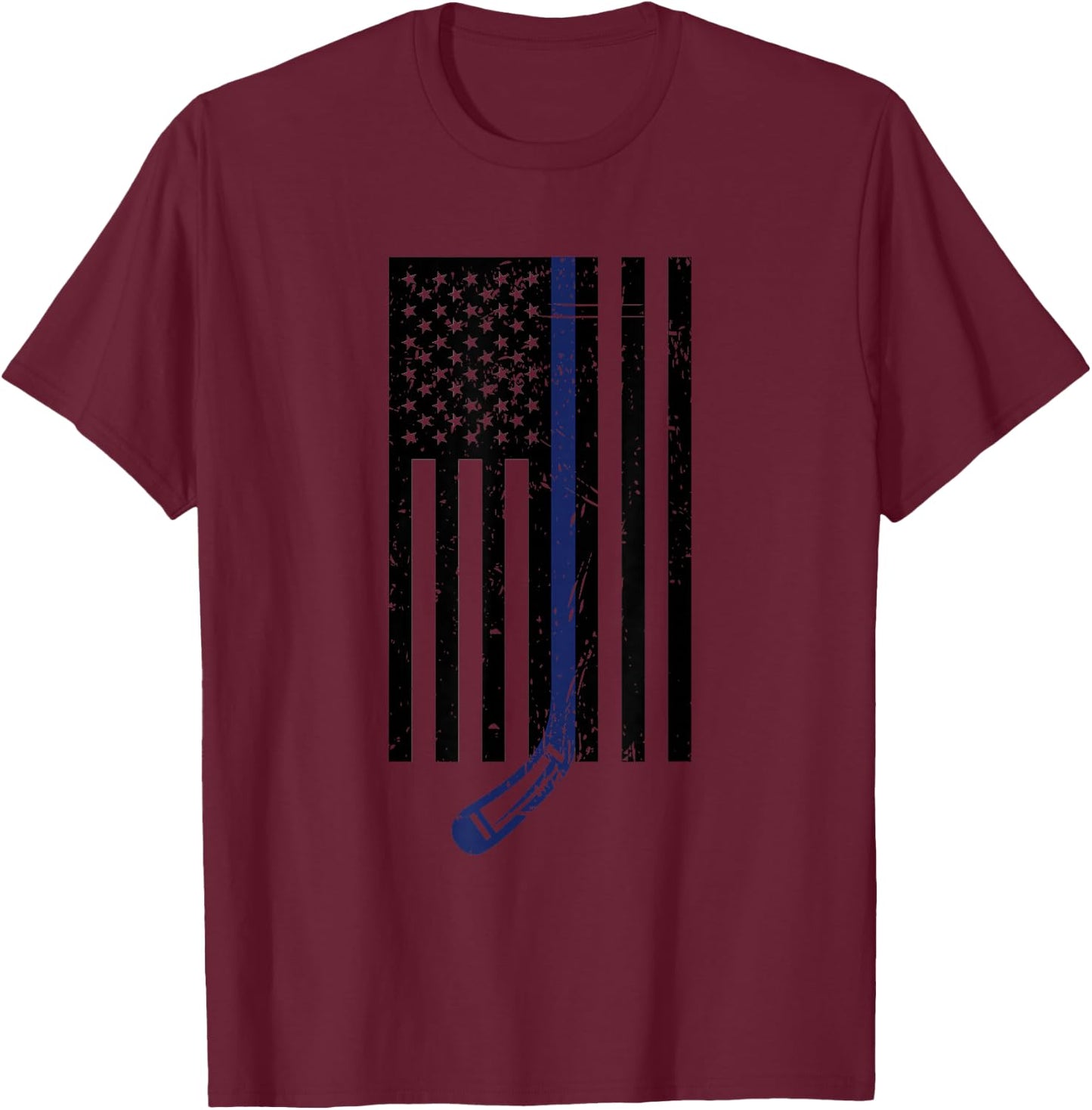 Thin Blue Line Hockey Flag T-Shirt - T-Shirt | Maroon
