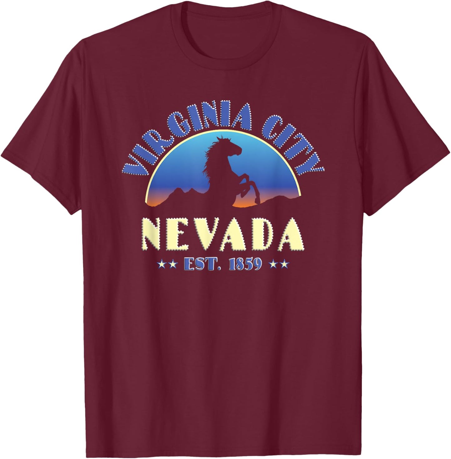 Virginia City, Nevada NV Wild Horse T-Shirt - T-Shirt | Maroon