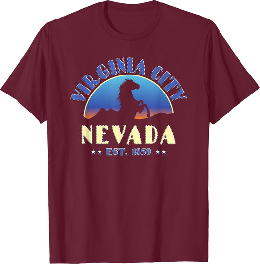 Virginia City, Nevada NV Wild Horse T-Shirt - T-Shirt | Maroon