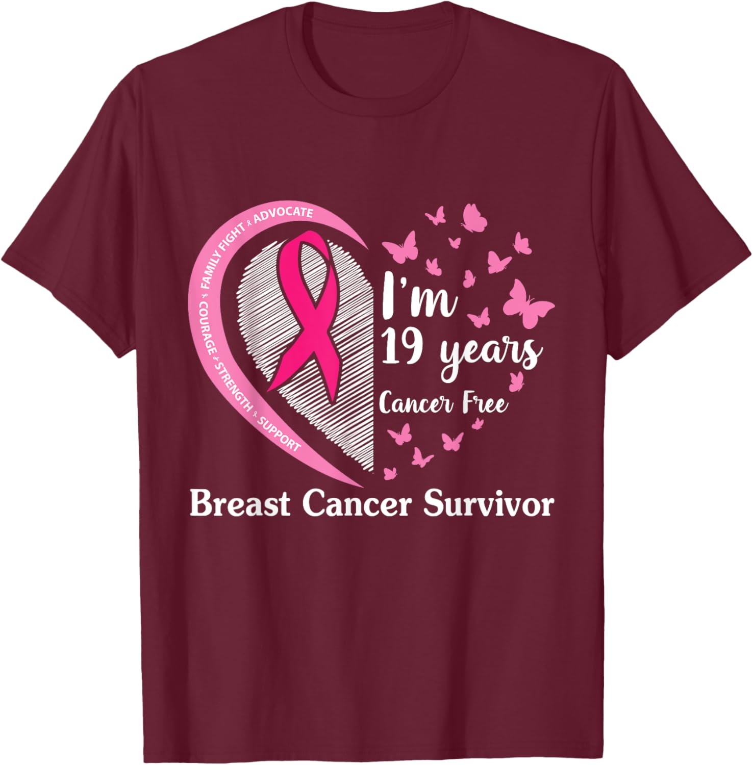 Family Fight Advocate Cour Strength I'm 19 Years Cancer Free T-Shirt - T-Shirt | Maroon