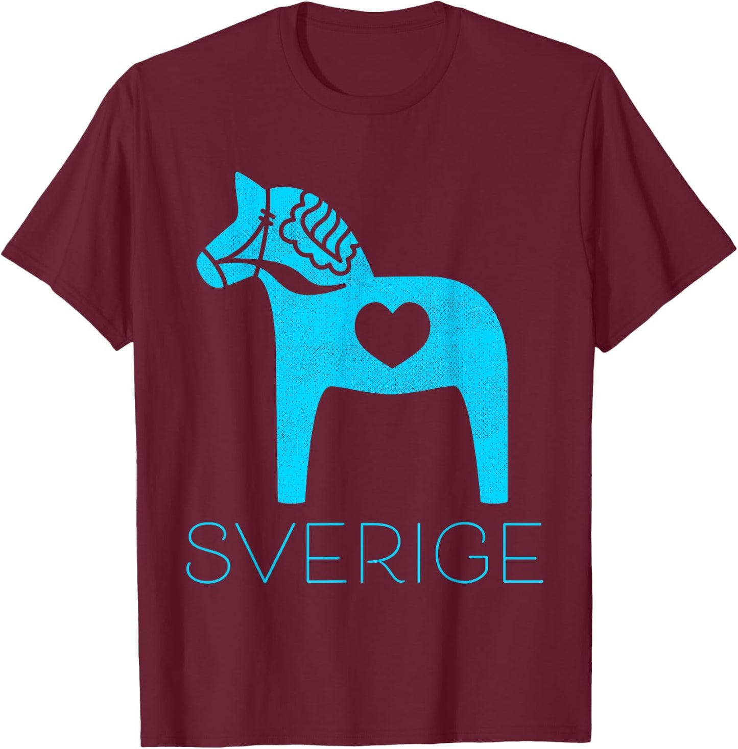 Sverige Sweden Swedish Blue Dala Horse Heart Dalecarlian T-Shirt - T-Shirt | Maroon