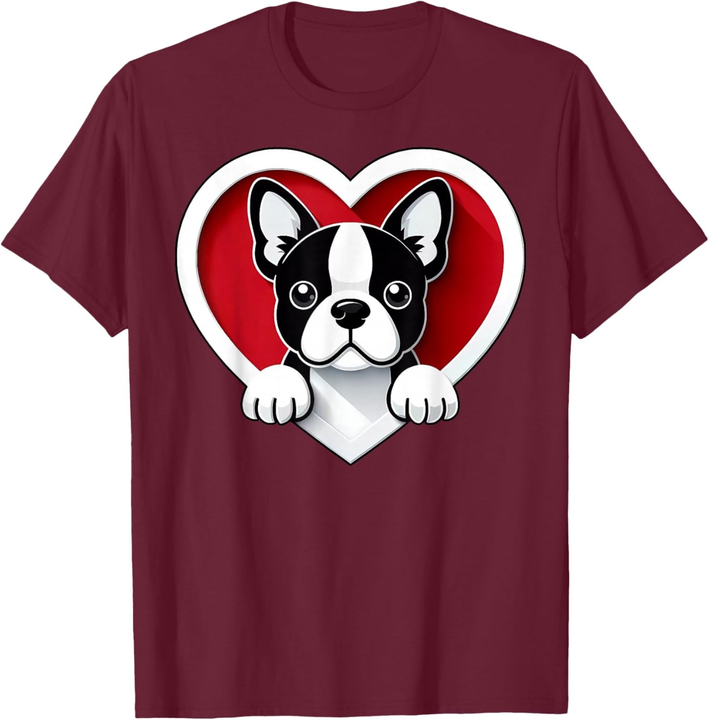 Boston Terrier Heart Cute Bostie Puppy Lover or Dog Owner T-Shirt - T-Shirt | Maroon