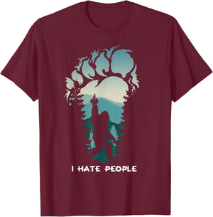I Hate People Bigfoot Footprint T-Shirt - T-Shirt | Maroon