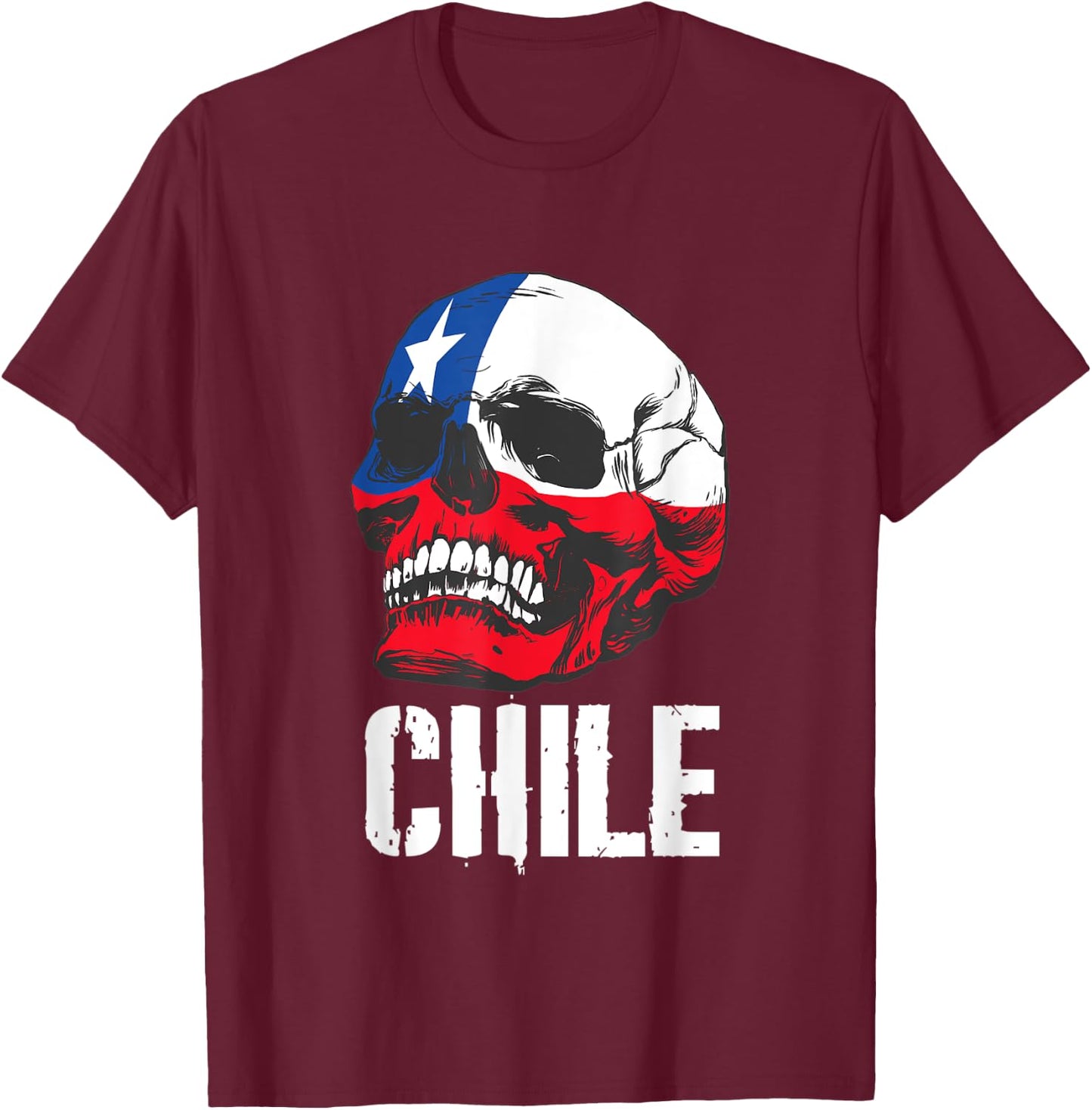 Chile Flag Skull Chilean Pride Patriotic T-Shirt - T-Shirt | Maroon