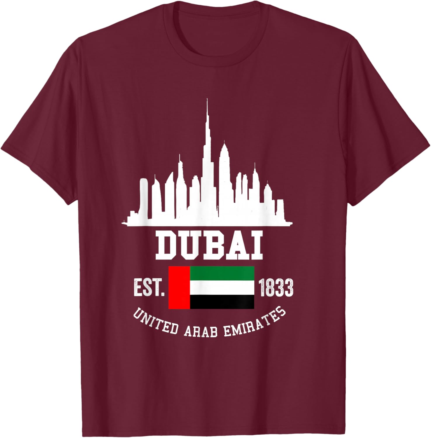 Dubai Souvenir Skyline UAE United Arab Emirate Reminder T-Shirt - T-Shirt | Maroon