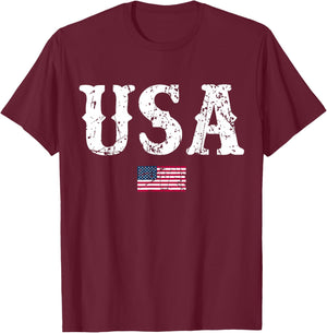 USA United States of America American Flag July 4th T-Shirt - T-Shirt | Maroon