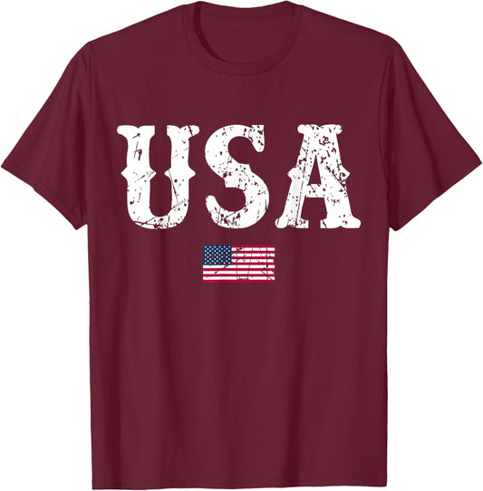 USA United States of America American Flag July 4th T-Shirt - T-Shirt | Maroon