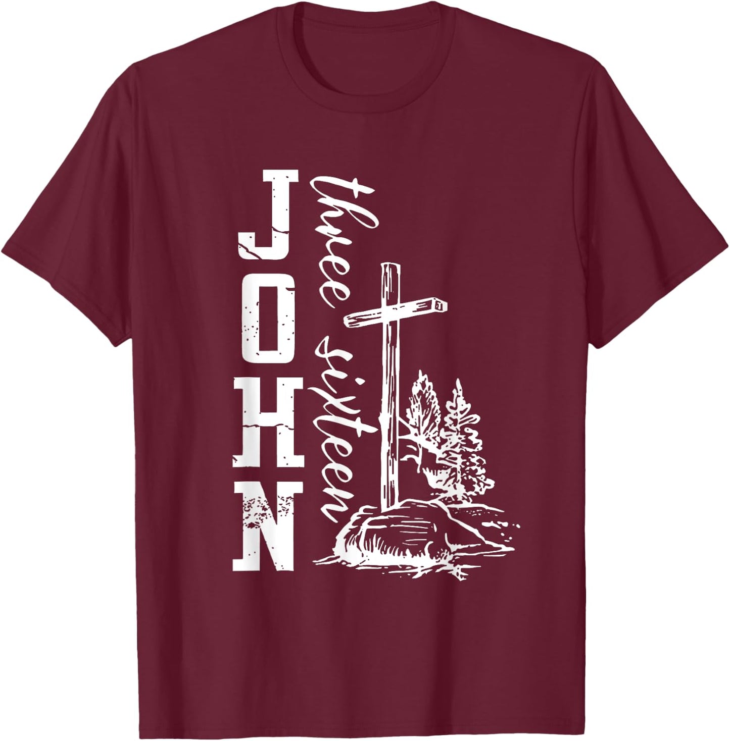 John 3:16 Christian Cross Bible T-Shirt - T-Shirt | Maroon