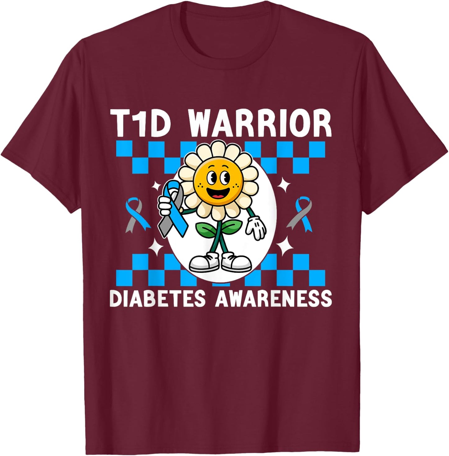 T1D Warrior Type 1 Diabetes Awareness Diabetic kids T-Shirt - T-Shirt | Maroon