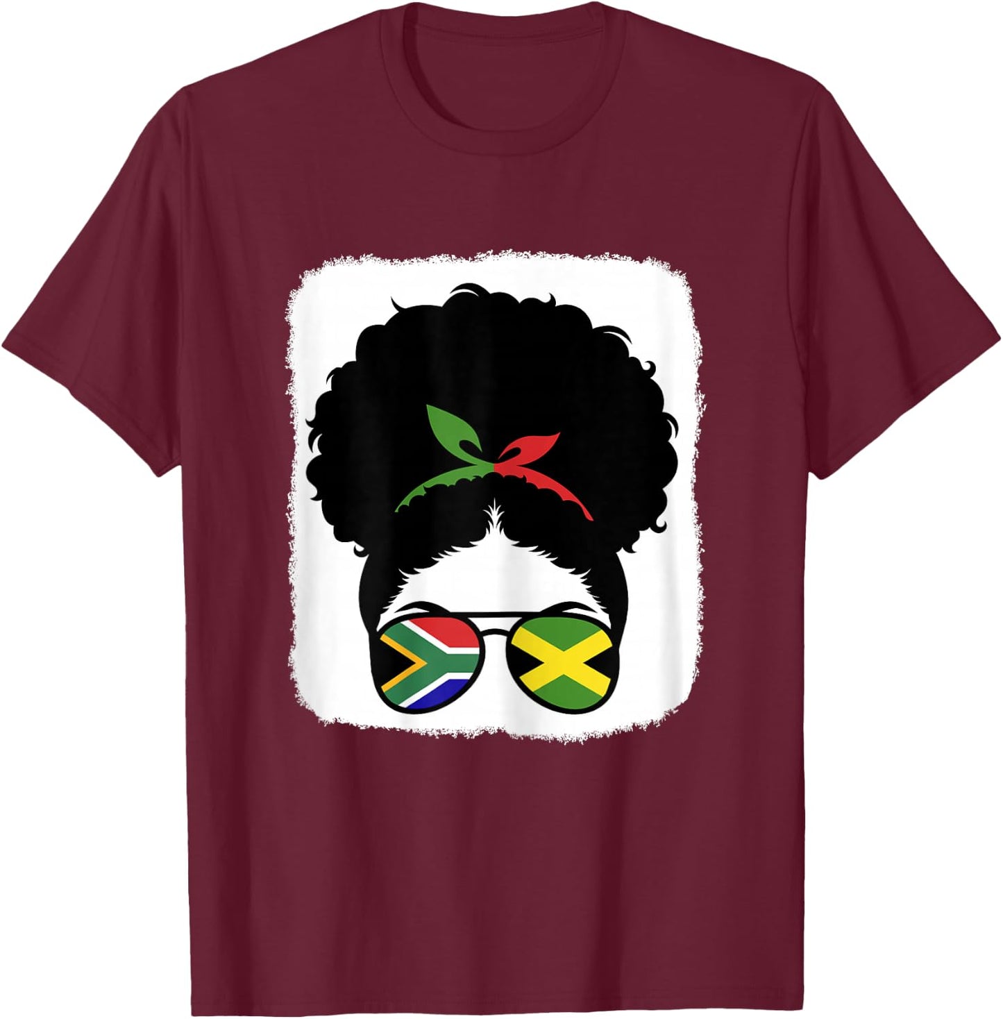 South Africa and Jamaica Mix Half South African Jamaican T-Shirt - T-Shirt | Maroon