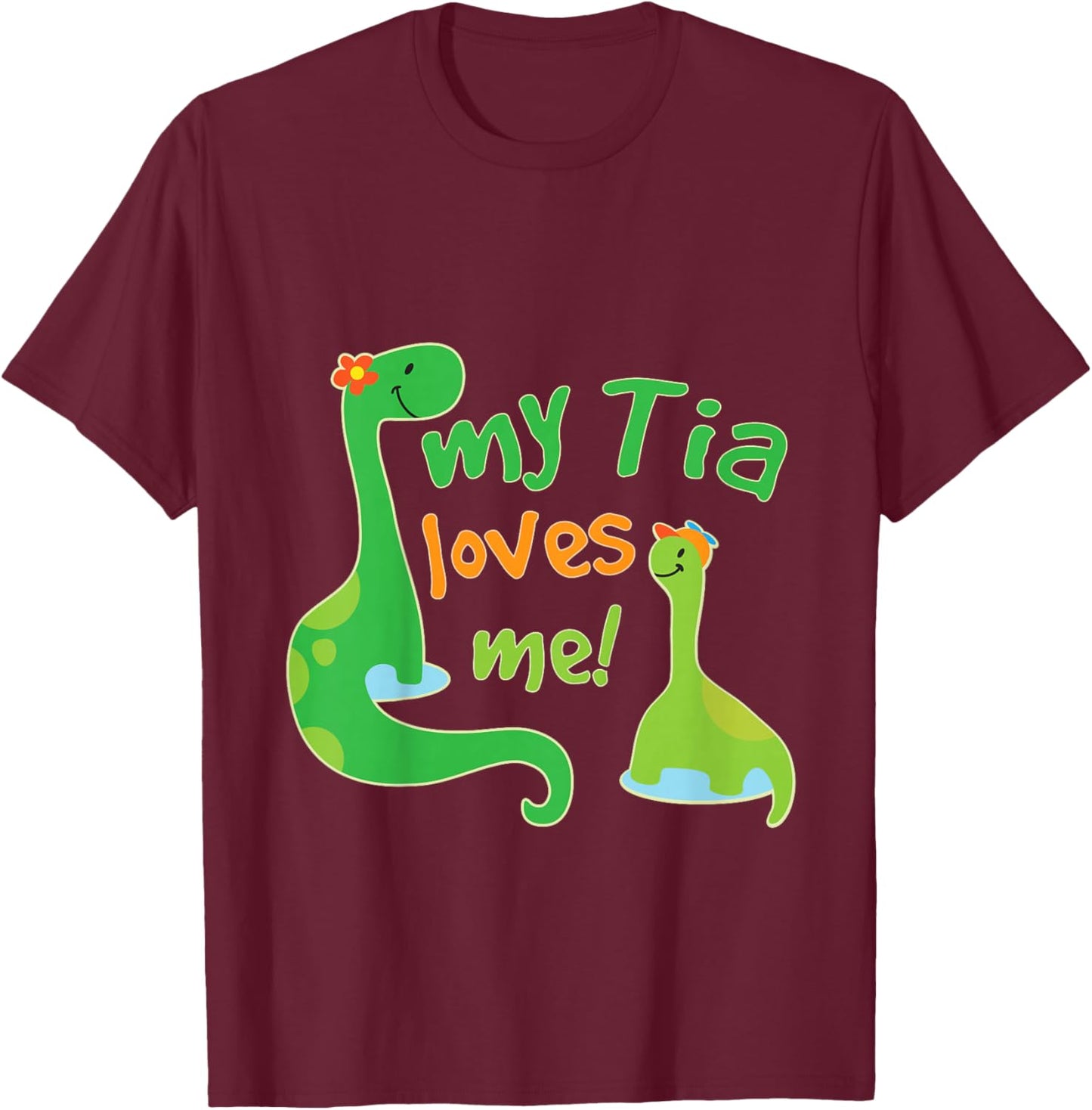 Kids My Tia Loves Me Nephew Dinosaur T-Shirt - T-Shirt | Maroon