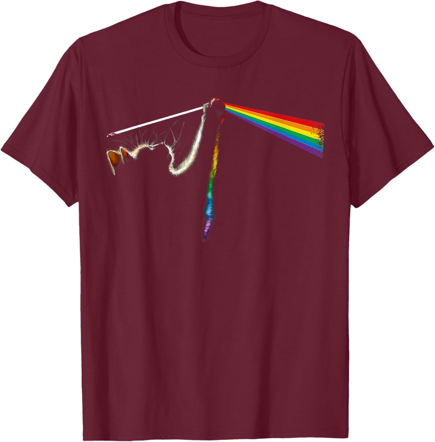 Vintage Cat Lover Dad Cat Mom Prism Rainbow Light Rock Music T-Shirt - T-Shirt | Maroon