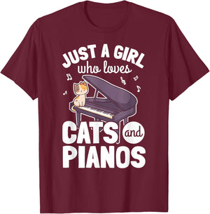 Piano Player Pianist Piano Musician I Cat T-Shirt - T-Shirt | Maroon