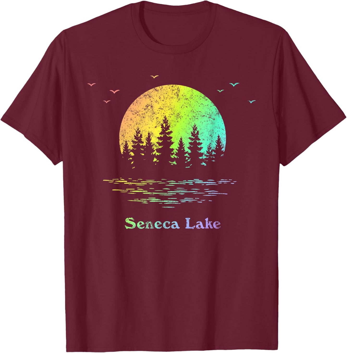 Seneca Lake Outdoor Adventure Family Vacation Rainbow T-Shirt - T-Shirt | Maroon
